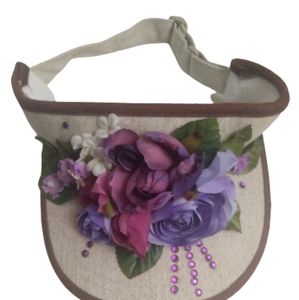 Linen Sun Visor Adjustable Hat Roses Flowers